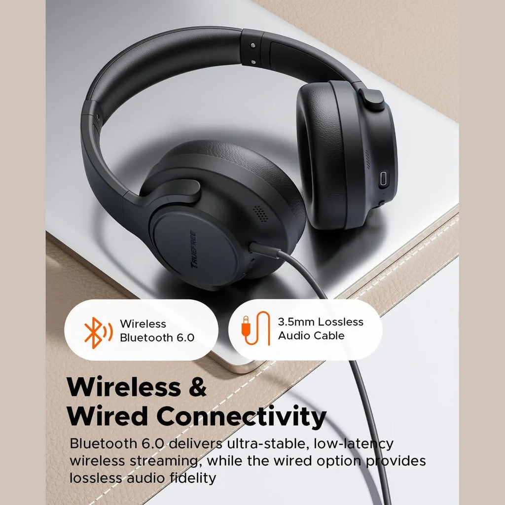 TRUEFREE Over Ear Wireless Headphones, Bluetooth 6.0 Hybrid Active Noise Cancelling Headphones, 125H Playtime, 40mm Driver, Deep Bass, Transparency Mode, Multipoint Connection & App Customize EQ