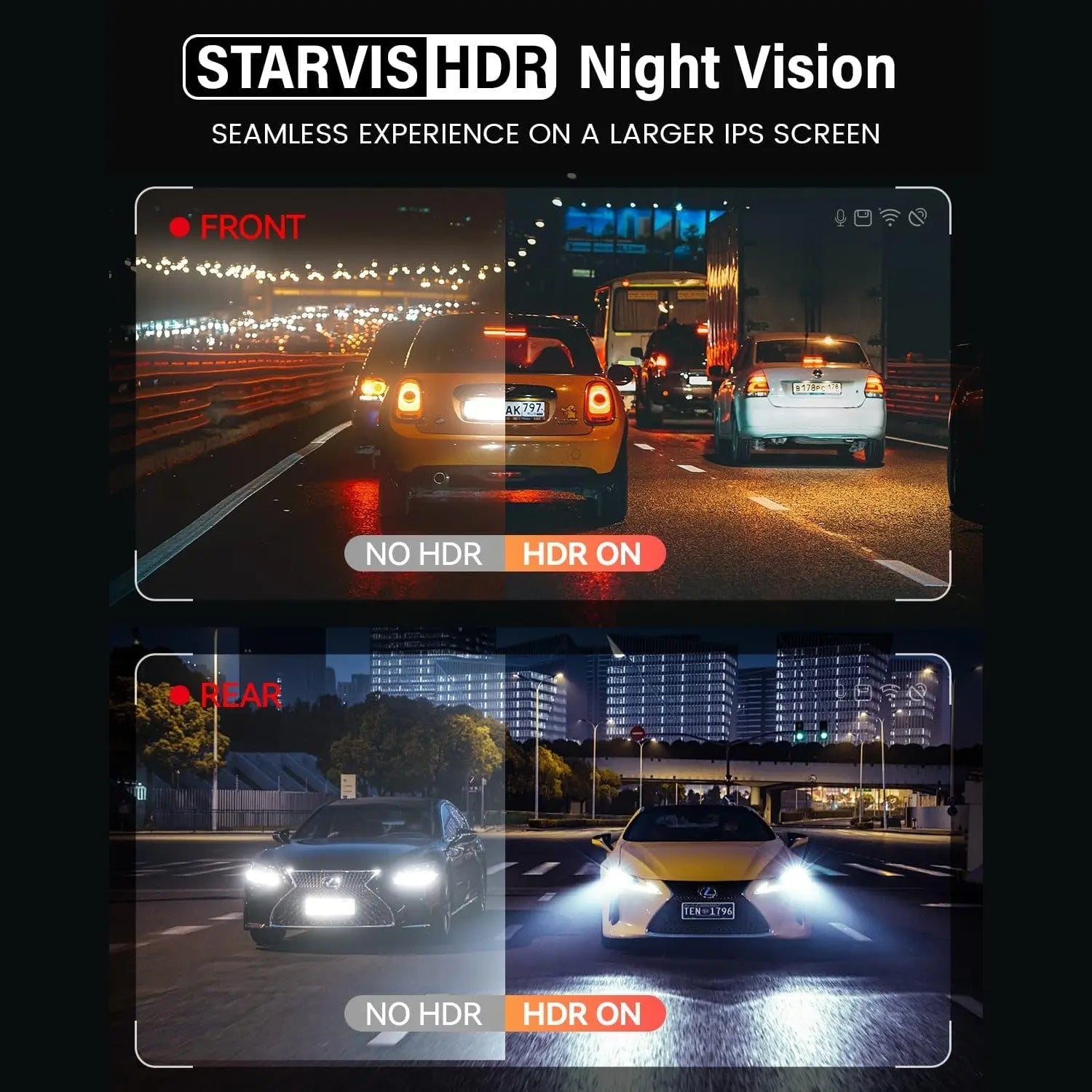 Dash Cam Front Rear 4K Built-in GPS 5GHz WiFi, 3.39’’ IPS Screen, Voice Control, Dual Dash Camera for Cars Free 64GB SD Card, Super Night Vision, 24H Parking Monitor, Supercapacitor, Type C, (3.39)