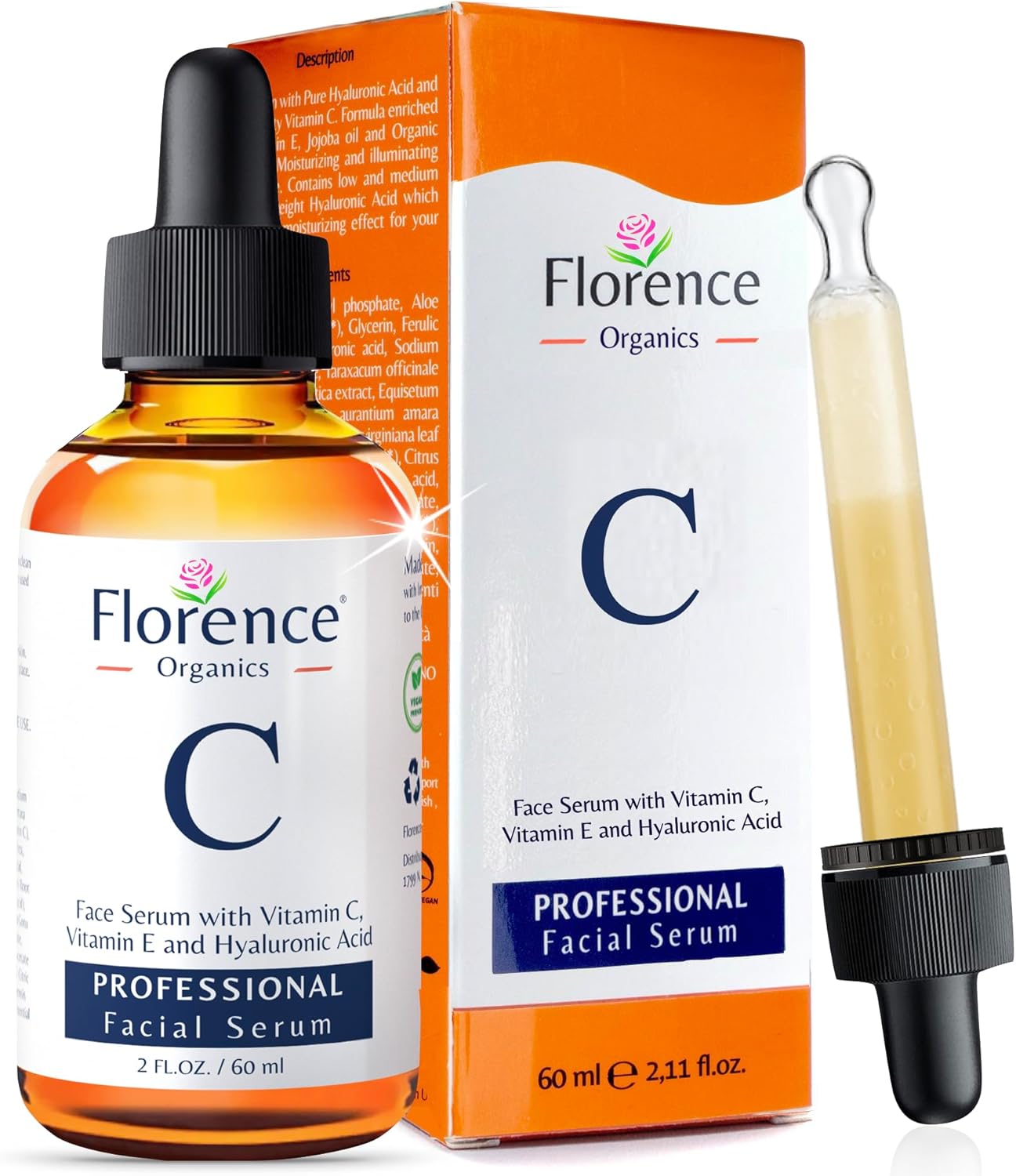 Vitamin C Serum For Face – Anti-Aging Facial Serum with Vitamin C, Hyaluronic Acid, Niacinamide, B5 & Vit E. Brightening Facial Essence for Dark Spots, Fine Lines, Wrinkles & Glowing Skin, 2 Fl Oz