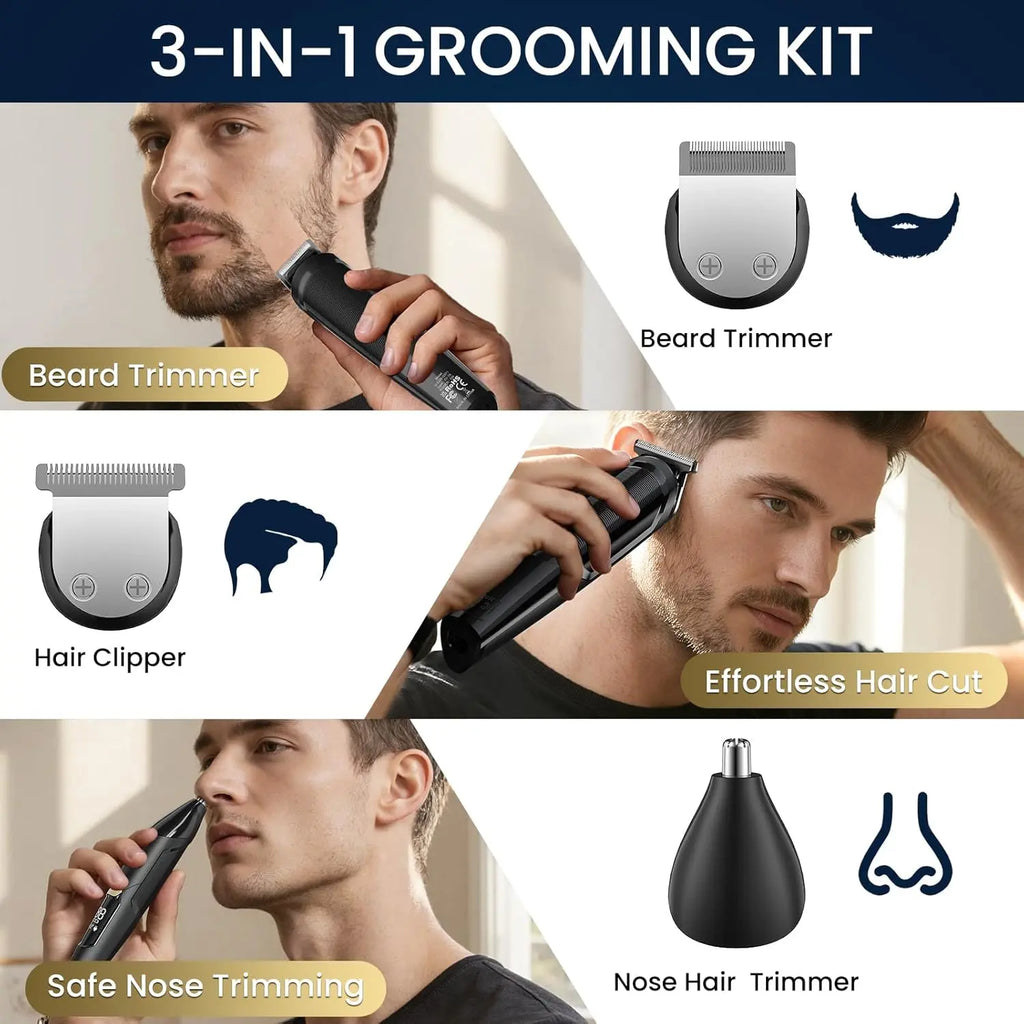Ufree 3-in-1 Beard Trimmer Kit, Men's Electric Shaver Razor for Mustache Body Nose Facial Hair, Professional Hair Trimmer, Rechargeable Clippers, Waterproof Beard Grooming, Birthday Gifts for Men