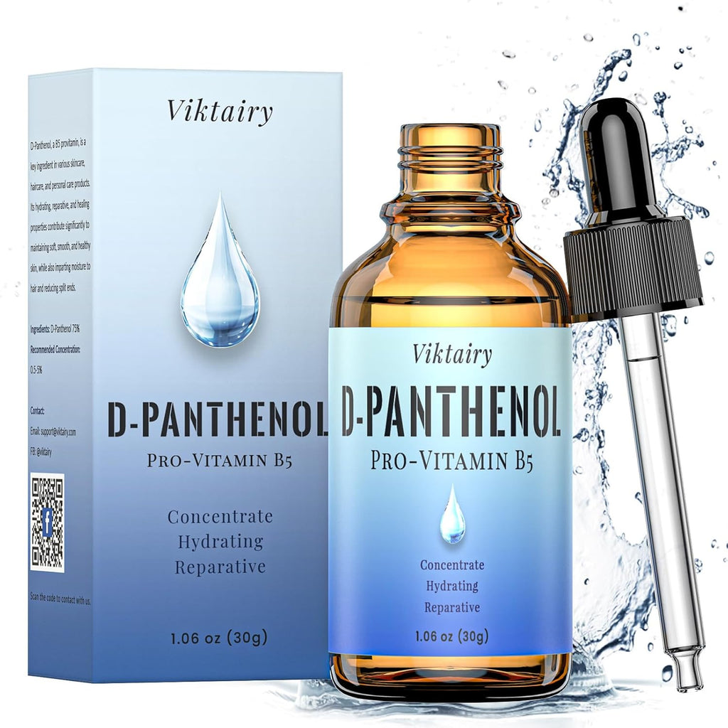 Viktairy D-Panthenol Liquid (1oz, 30g), Concentrate Pro-vitamin B5 Raw Active Ingredient for Skin Hydration, Cosmetic Grade Dexpanthenol for DIY Face, Hair, Nails and Skincare Serum, Moisture Cream