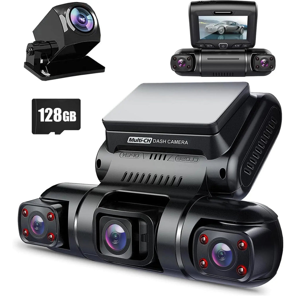 PRUVEEO Dash Cam, 4 Channel Camera FHD 1080Px4, Front, Left, Right and Rear, Front and Rear Inside, Built in GPS WiFi, 256 GB Max, Free 128GB Card, D90-4CH