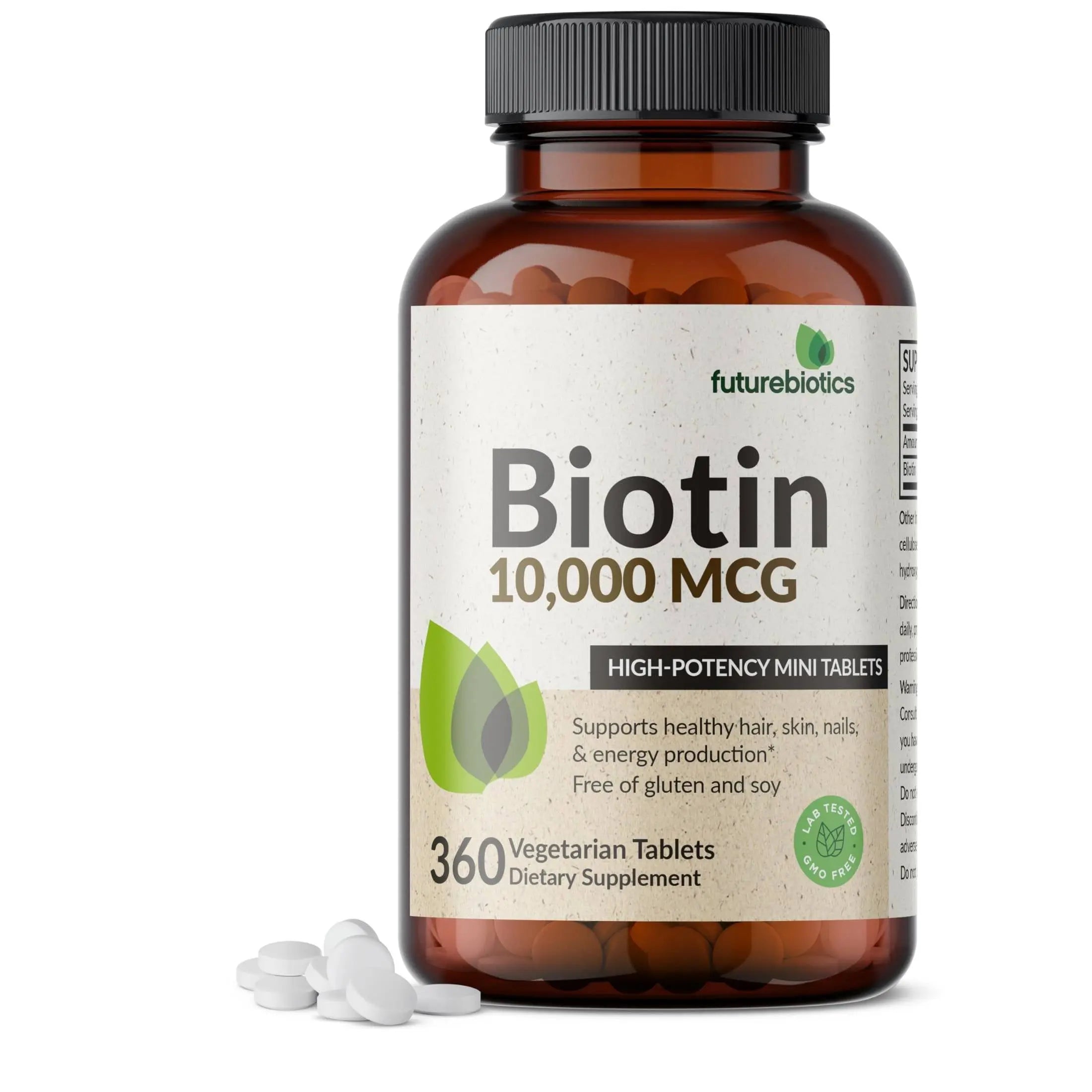 Futurebiotics Biotin 10,000 MCG high potency mini tablets 360 count bottle