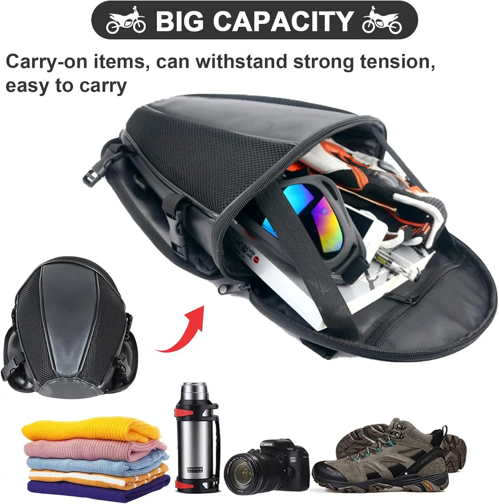 Leather Motorcycle Backseat Tail Bags, Waterproof PU Super Light Tank Bag, Multifunctional Motorbike Rear Seat Storage Saddle Bag Black