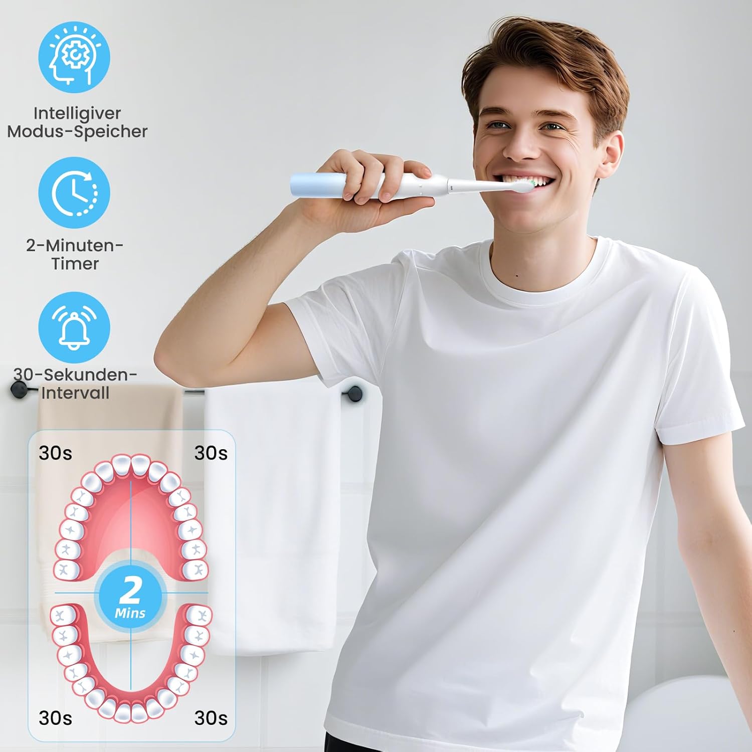 YUNCHI C2 Electric Toothbrush with 40000 VPM, Sonic Toothbrush for Adults and Children, USB-C Charge, 30 Days Battery Life, 5 Cleaning Modes, 2 Minute Timer, 8 Brush Heads, Travel Case, Light Blue and