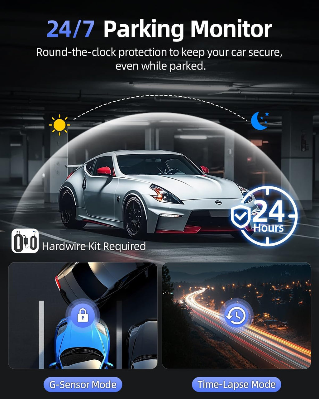 CIEVIE 4K + 1080P Car Front Rear Dash Cam with 64GB SD Card, 5GHz WiFi Dash Cam with 3.8 cm IPS Display, 170° Wide Angle, G-Sensor, WDR Night Vision, Loop Recording, App Control, Supports 256 GB Max