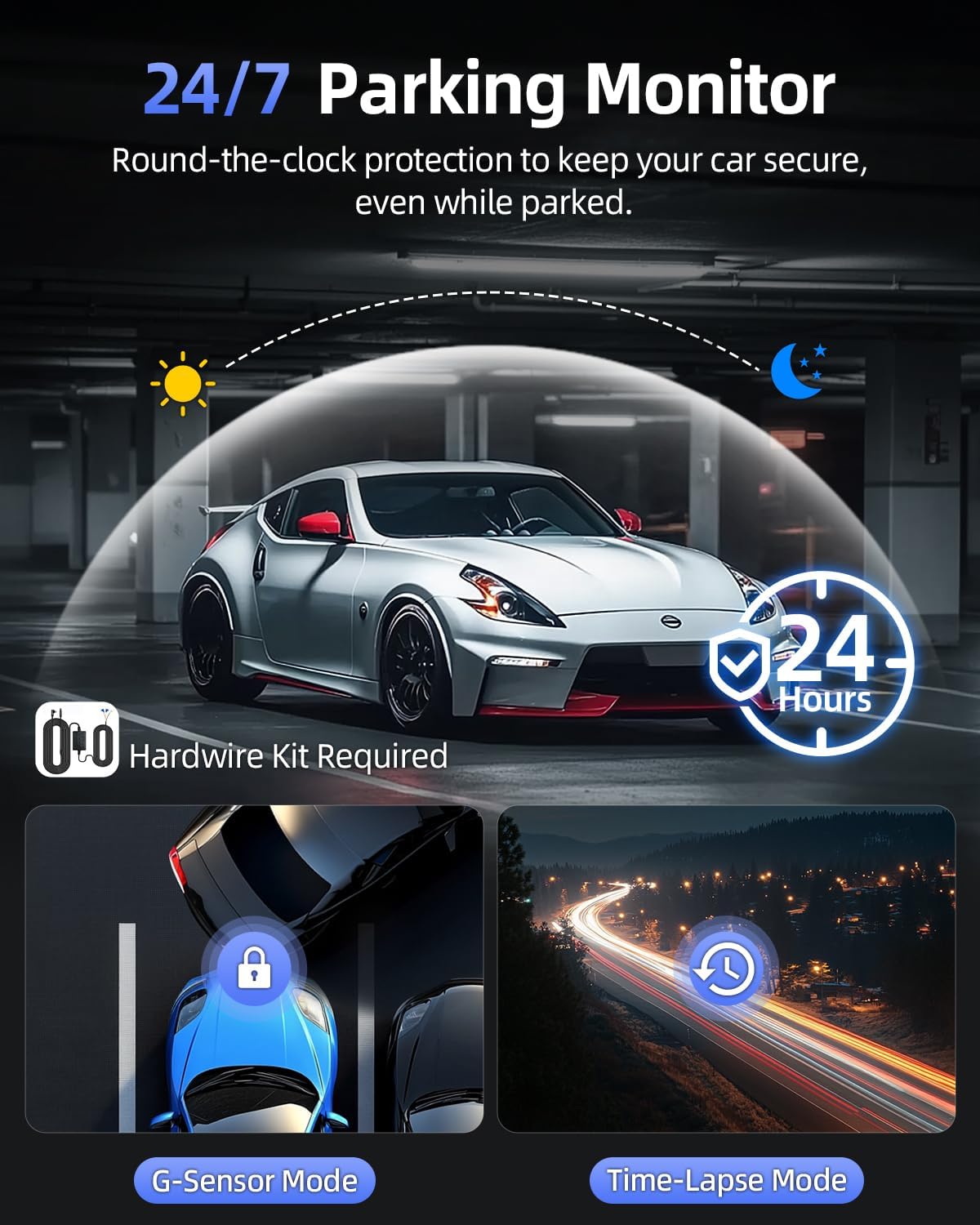 CIEVIE 4K + 1080P Car Front Rear Dash Cam with 64GB SD Card, 5GHz WiFi Dash Cam with 3.8 cm IPS Display, 170° Wide Angle, G-Sensor, WDR Night Vision, Loop Recording, App Control, Supports 256 GB Max