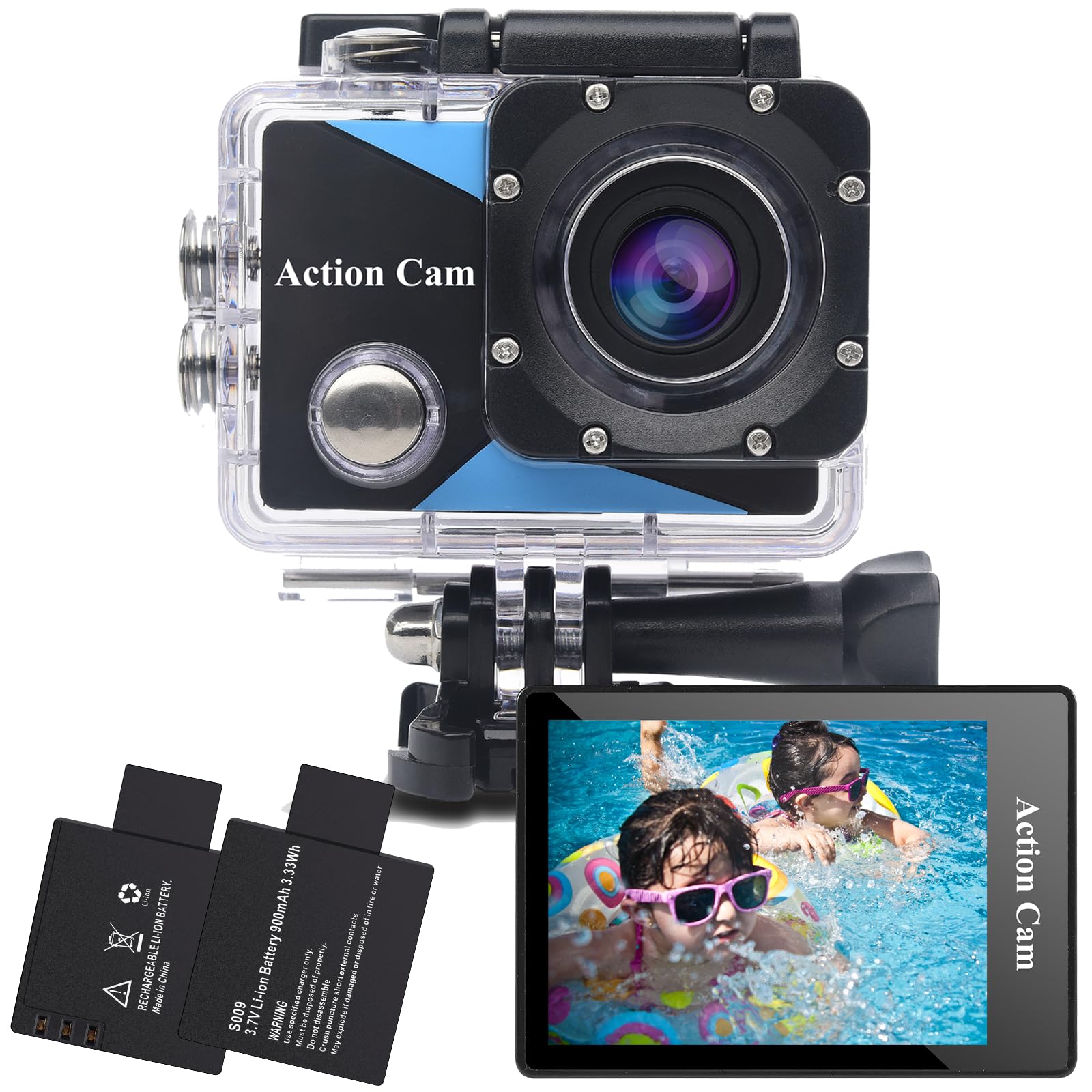 Nvgfelis WiFi Action Cam FHD, Underwater Camera Waterproof up to 30 m, Action Camera with 2 x 1050 mAh Rechargeable Batteries and Accessory Set