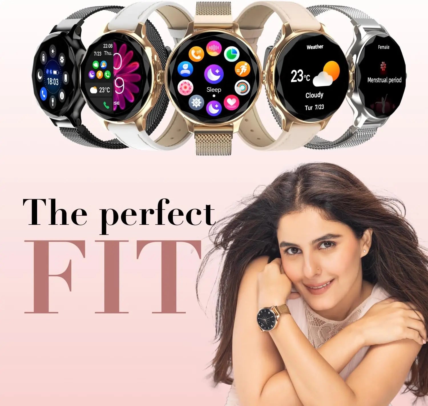 Noise Diva Smartwach for Women with AI Voice Assistant, 100+ Watchfaces, Sleep Tracker, Female Cycle Tracking, BT Calling, AMOLED Display, Water & Dust Resistant, 1 Year Warranty (Black link)