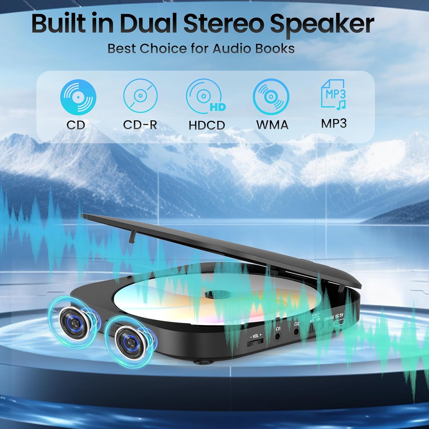 Arafuna CD Player Portable, Bluetooth CD Player with Speakers, 2000mAh Rechargeable CD Player FM Radio, Audio Music Player Support Headphones/USB/AUX