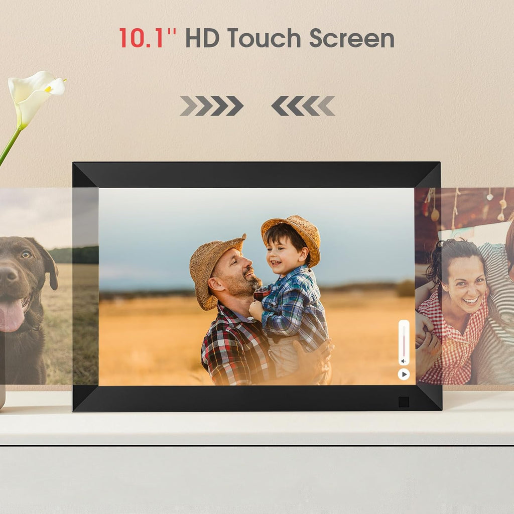 GGUA 10.1 Inch Digital Photo Frame Wifi Built in 32GB Memory, 1280x800 IPS LCD Touchscreen, Auto-Rotate and Audio, Quick and Easy Share Photos or Videos via the Frameo App, the Best Choice for Gifting
