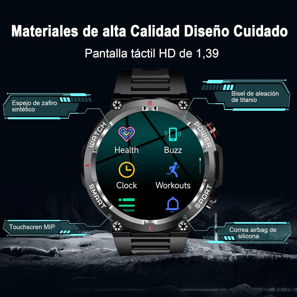 IOWODO Smartwatch Men Women 1.85 Inch Smart Fitness Watch with 100 Sports Modes, Bluetooth Calls, Heart Rate Monitor/Sleep/SpO2, Smartwatch Watch for Android iOS(Black)