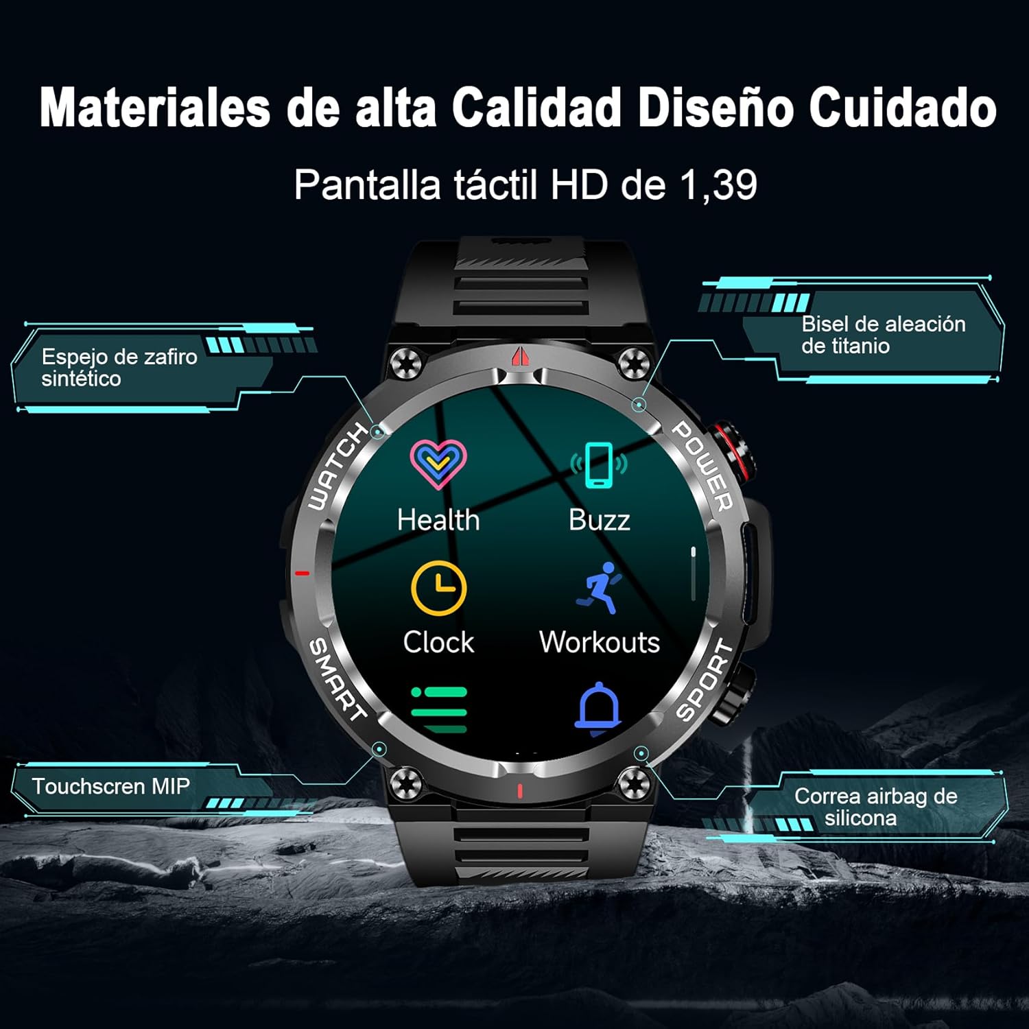 IOWODO Smartwatch Men Women 1.85 Inch Smart Fitness Watch with 100 Sports Modes, Bluetooth Calls, Heart Rate Monitor/Sleep/SpO2, Smartwatch Watch for Android iOS(Black)