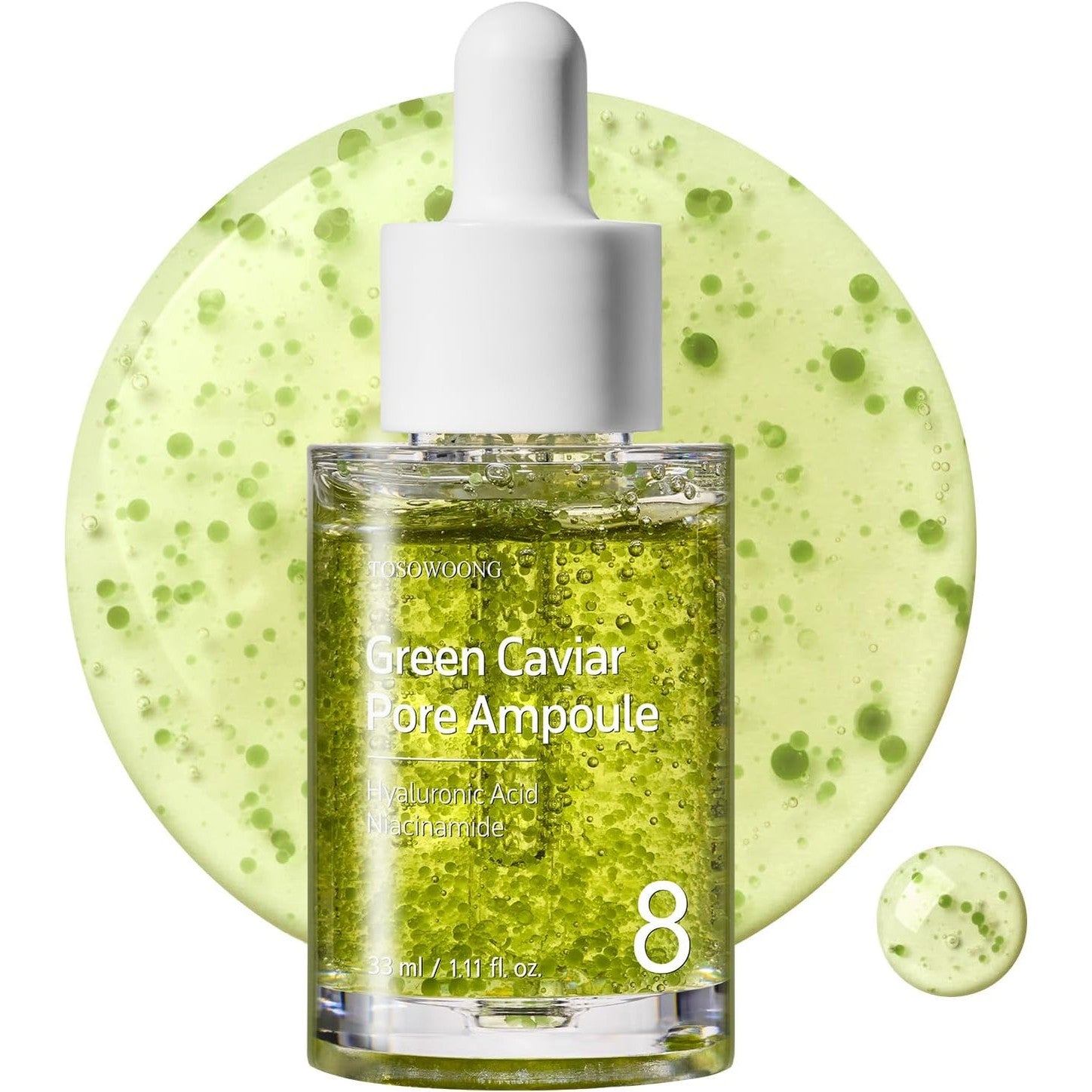TOSOWOONG Green Caviar Pore Ampoule With 2,500ppm Green Caviar, Niacinamide, Refines Skin Texture, Hydrating, Elasticity Support, Supports Refined Pores Appearance, Korean Skin Care, 33ml, 1.11 fl.oz