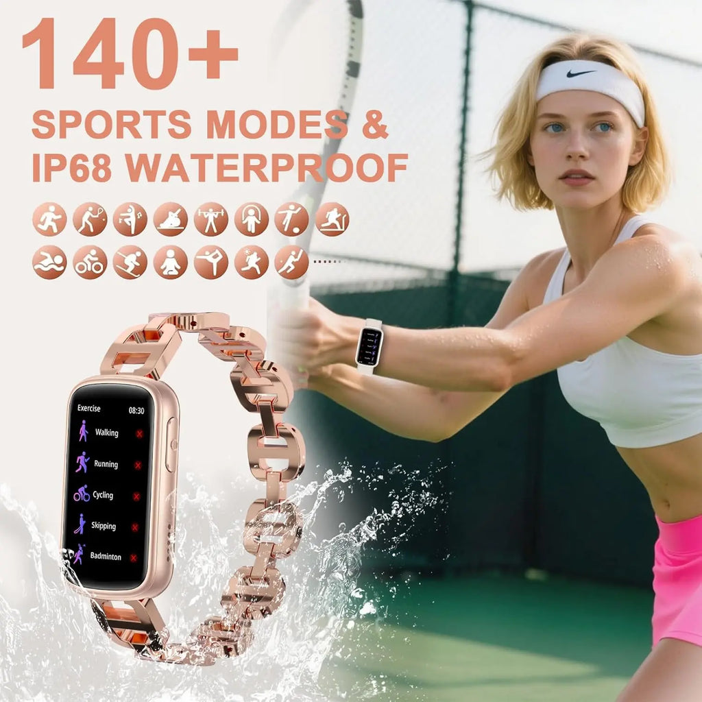 Smart Watches for Women,Fitness Trakcer with Bluetooth Call,Heart Rate/Sleep Monitor/Calories/Blood Pressure,130+ Sports Modes 1.47'' Smartwatch for Android iPhone,IP68 Waterproof,2 Bands,Rose Gold