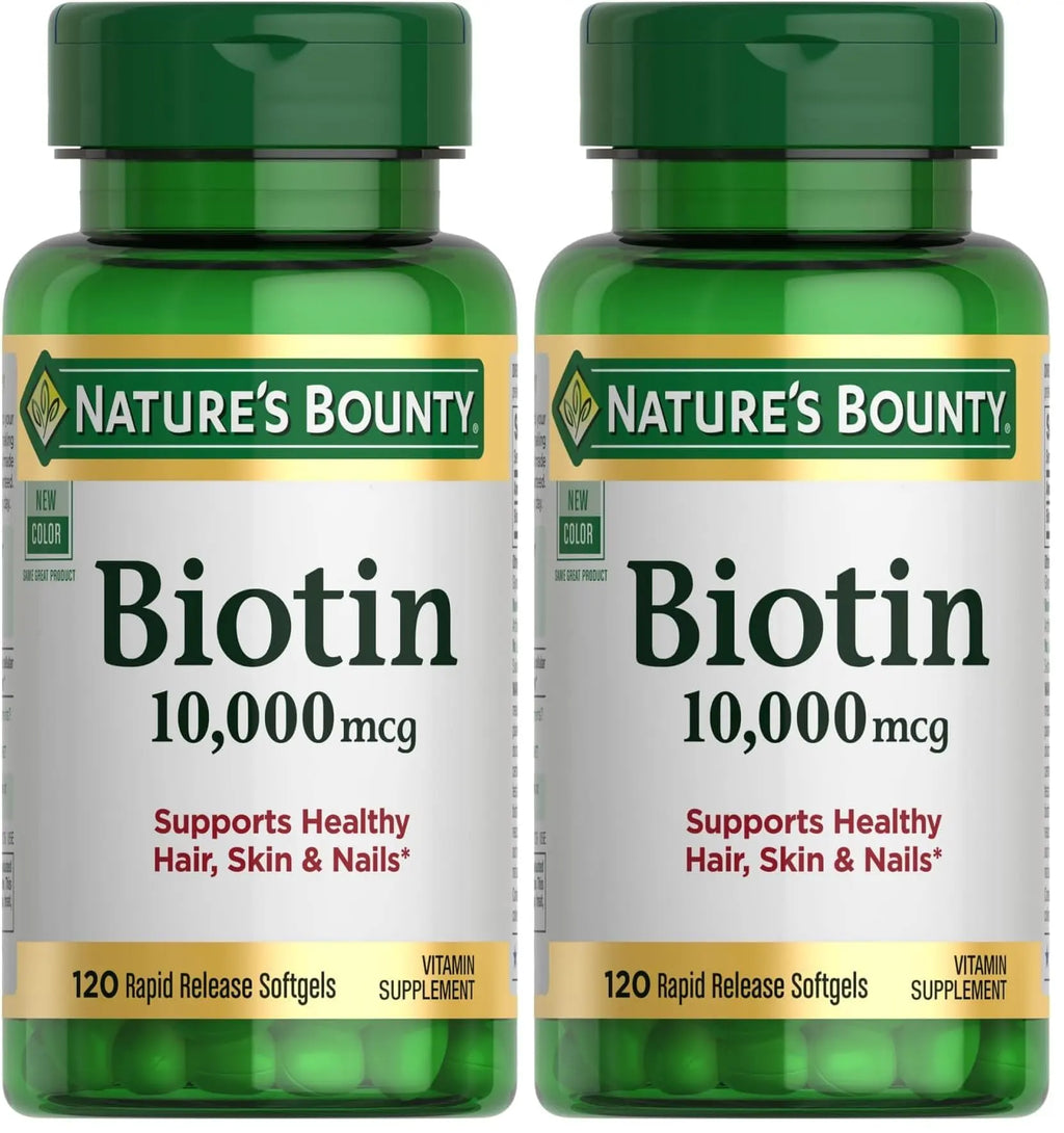 Nature's Bounty Biotin Hair Skin and Nails Vitamins, Supports Healthy Hair, Skin and Nails, 10,000 mcg, 120 Softgels (Pack of 1)