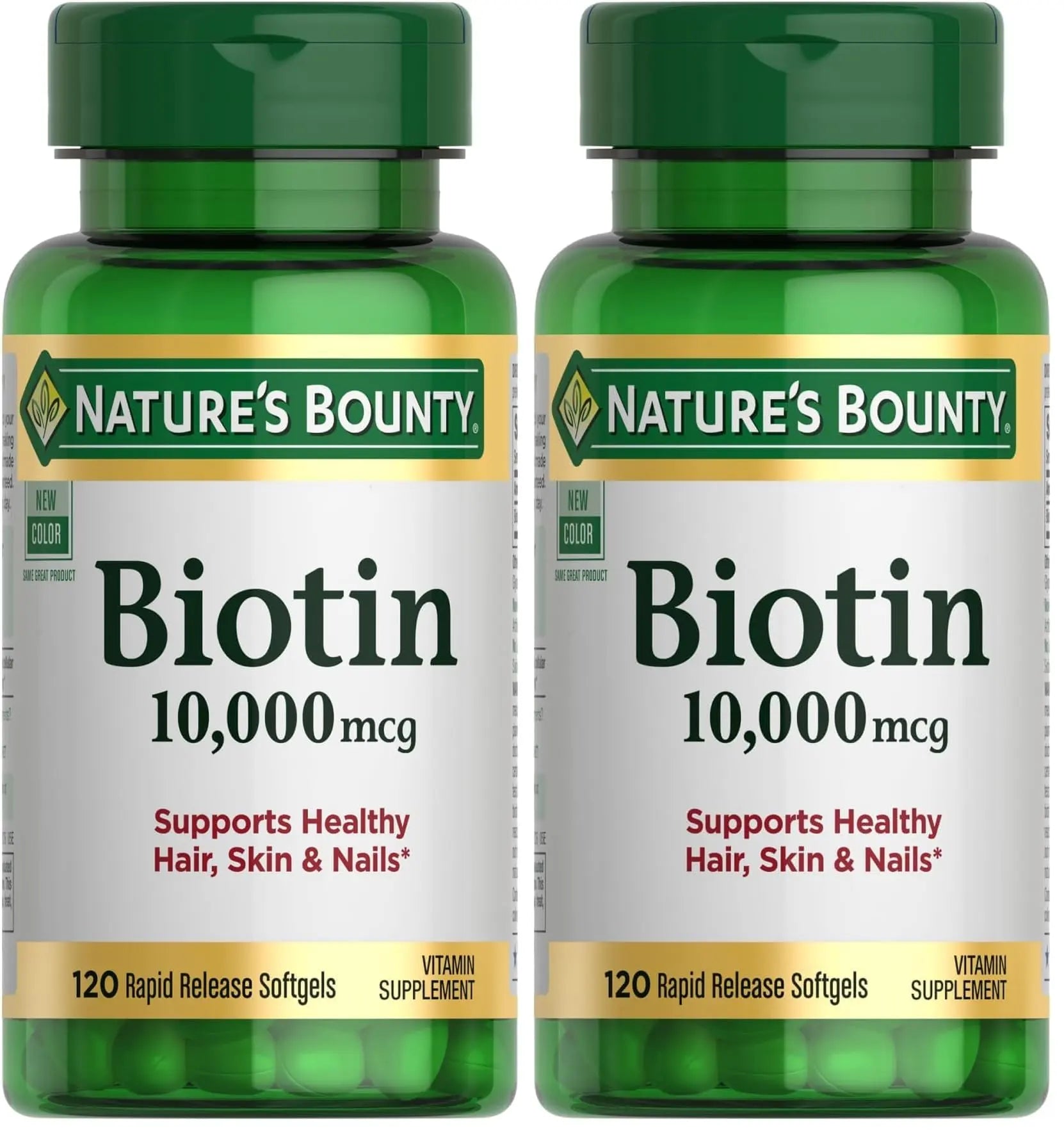 Nature's Bounty Biotin Hair Skin and Nails Vitamins, Supports Healthy Hair, Skin and Nails, 10,000 mcg, 120 Softgels (Pack of 1)
