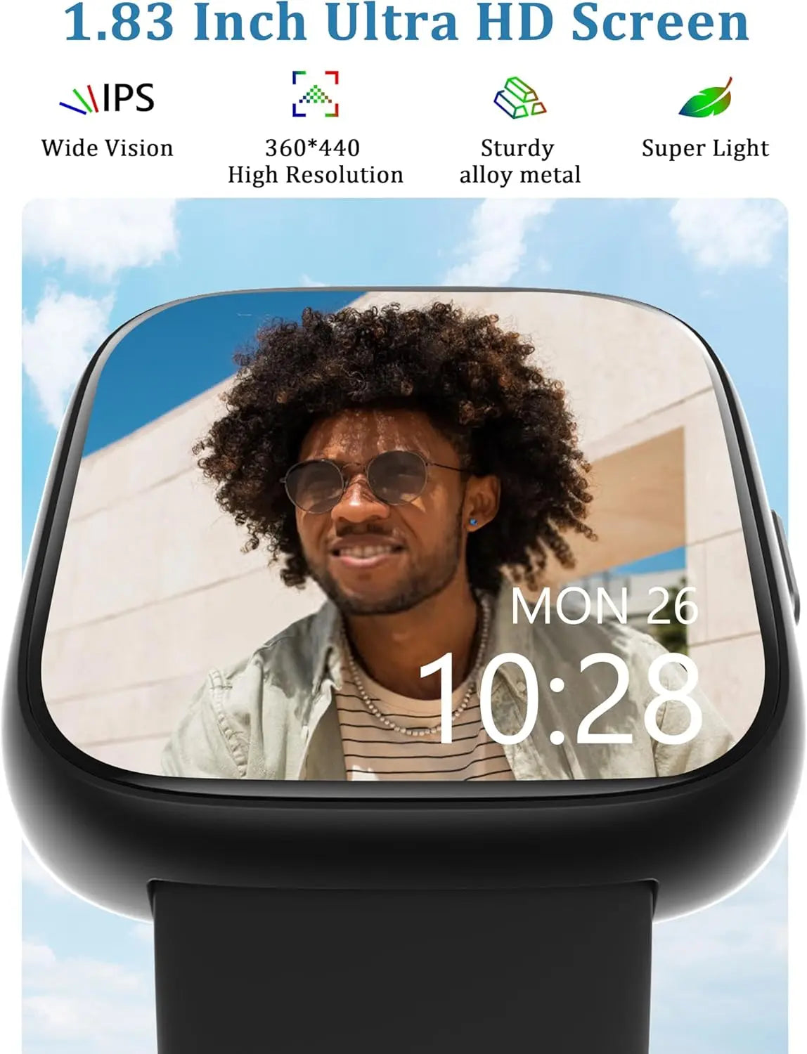 Smart Watch, Alexa Built-in, Answer/Make Calls Smart Watch Women Men, 1.83’’ Smartwatch IP68 Waterproof Sports Watch, Heart Rate SpO2 Sleep Stress Monitor, Step Counter Watch for Android & iOS Phone