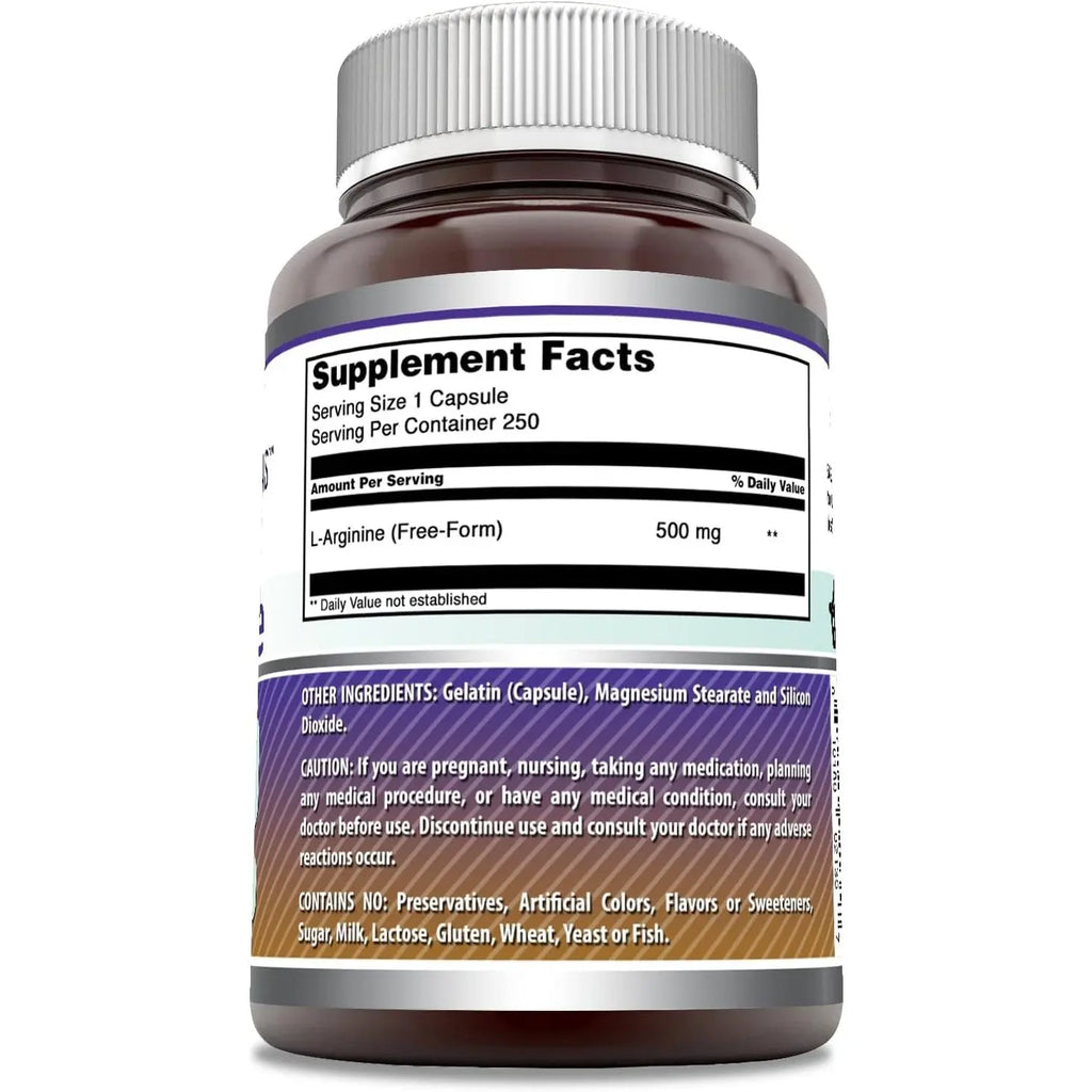 Amazing Formulas L-Arginine Supplement | 500 Mg | 250 Capsules | Amino Acid Supplement for Men & Women | Non-GMO | Gluten Free | Made in USA