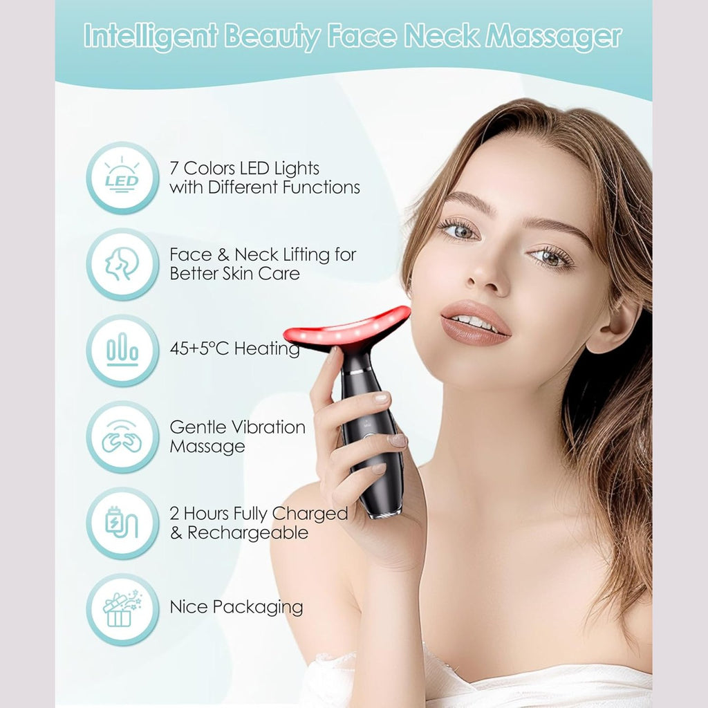 ELISHINE 7 Color Neck Face Massager - Facial Massager Tool for Skin Care at Home, Vibrating Face Massager with Thermals, Black