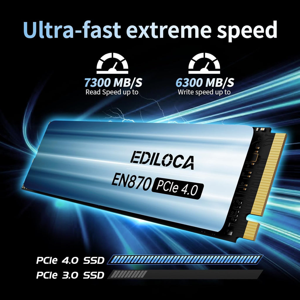 Ediloca 4TB SSD NVMe M.2 2280 PCIe Gen4 x4 Internal Solid State Drive - Up to 7300MB/s, 4TB SSD PS5 Dynamic SLC Cache, PS5 Compatible for Gaming PC Laptop(EN870)