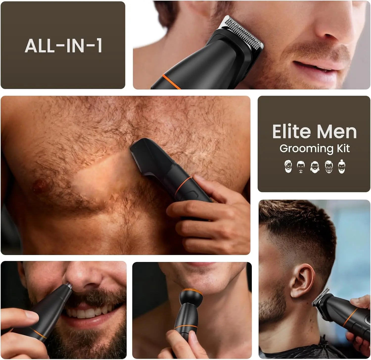 All-in-one men's grooming tool for face, nose, ear, and body