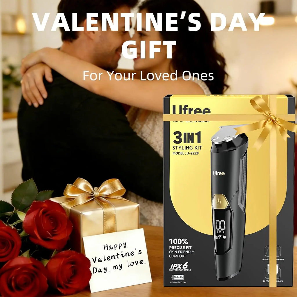 Ufree 3-in-1 Beard Trimmer Kit, Men's Electric Shaver Razor for Mustache Body Nose Facial Hair, Professional Hair Trimmer, Rechargeable Clippers, Waterproof Beard Grooming, Birthday Gifts for Men