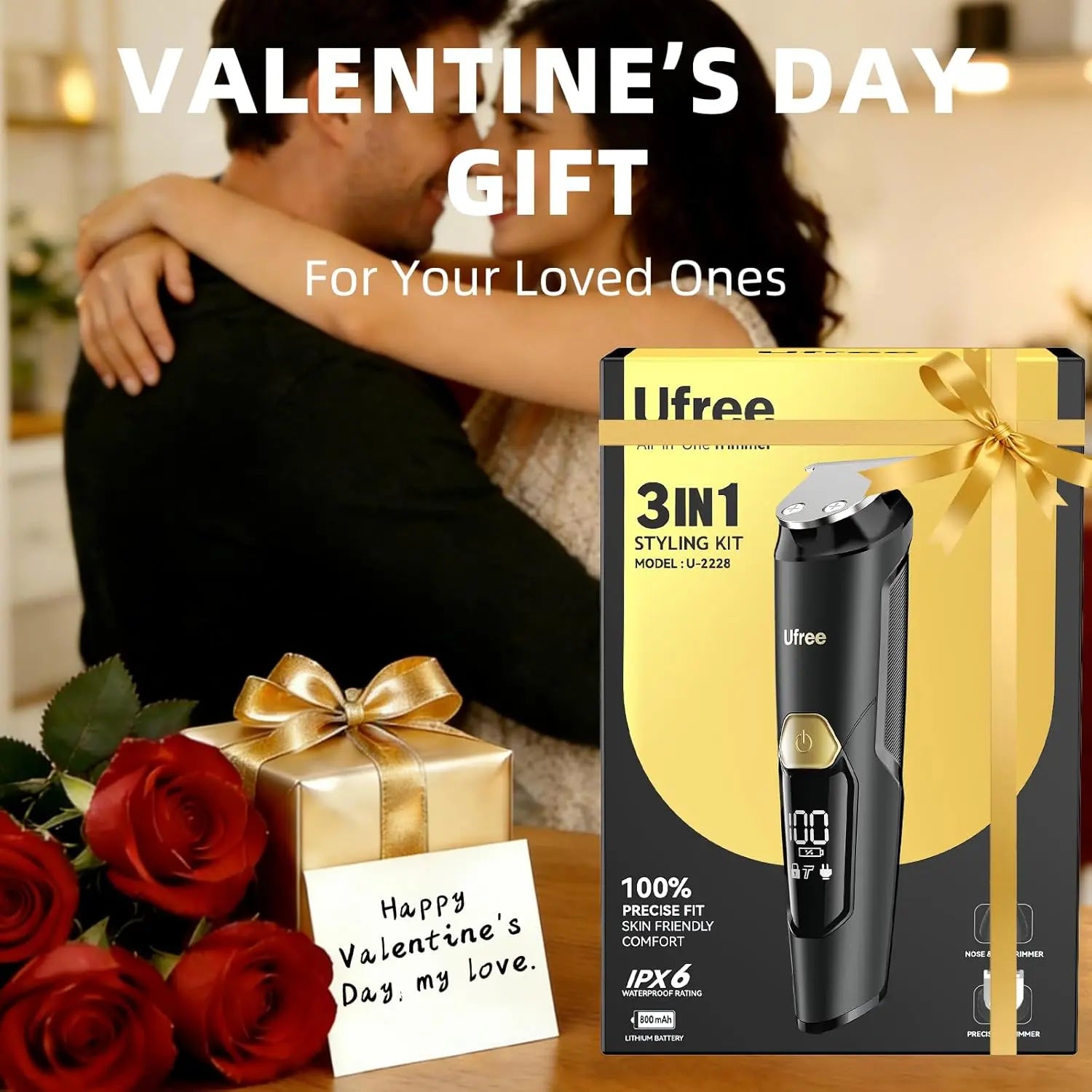 Ufree 3-in-1 Beard Trimmer Kit, Men's Electric Shaver Razor for Mustache Body Nose Facial Hair, Professional Hair Trimmer, Rechargeable Clippers, Waterproof Beard Grooming, Birthday Gifts for Men