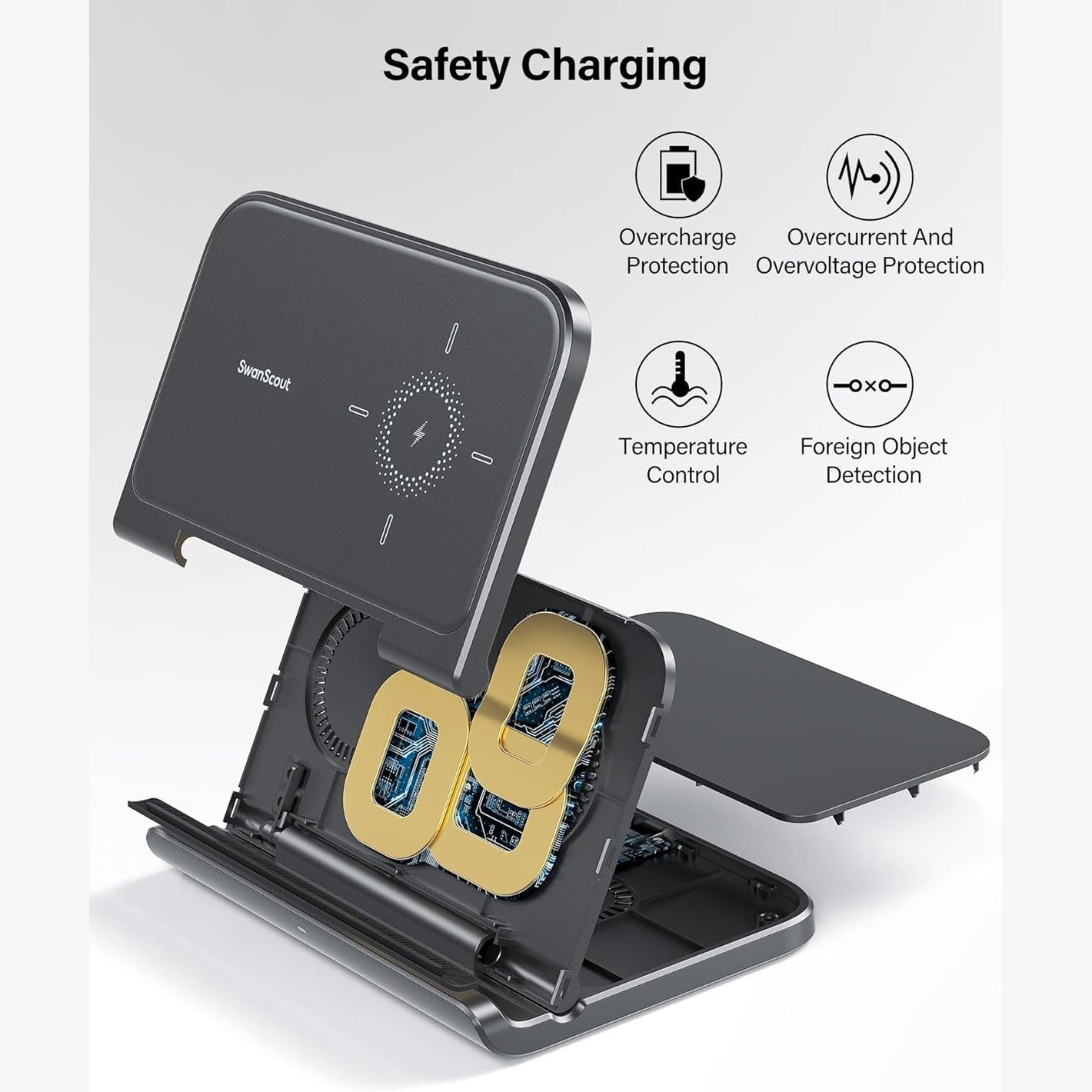 SwanScout Wireless Charger for Samsung Z Fold, Foldable Charging Station for Galaxy Z Fold 5/ Z Fold 4/ Z Fold 3, Samsung Wireless Phone Charger Stand for Z Fold/Z Flip Series (No Adapter)