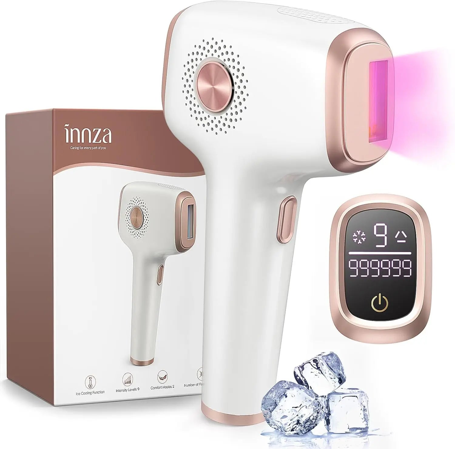 IPL Hair Remval Device with Ice Cooling Function,999999 Flashes 9 Level Painless Long Lasting Hair Remover System for Facial,Bikini,Body