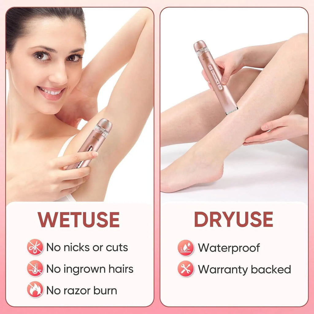 Waterproof rose gold women's body hair trimmer for wet and dry use on legs and underarms