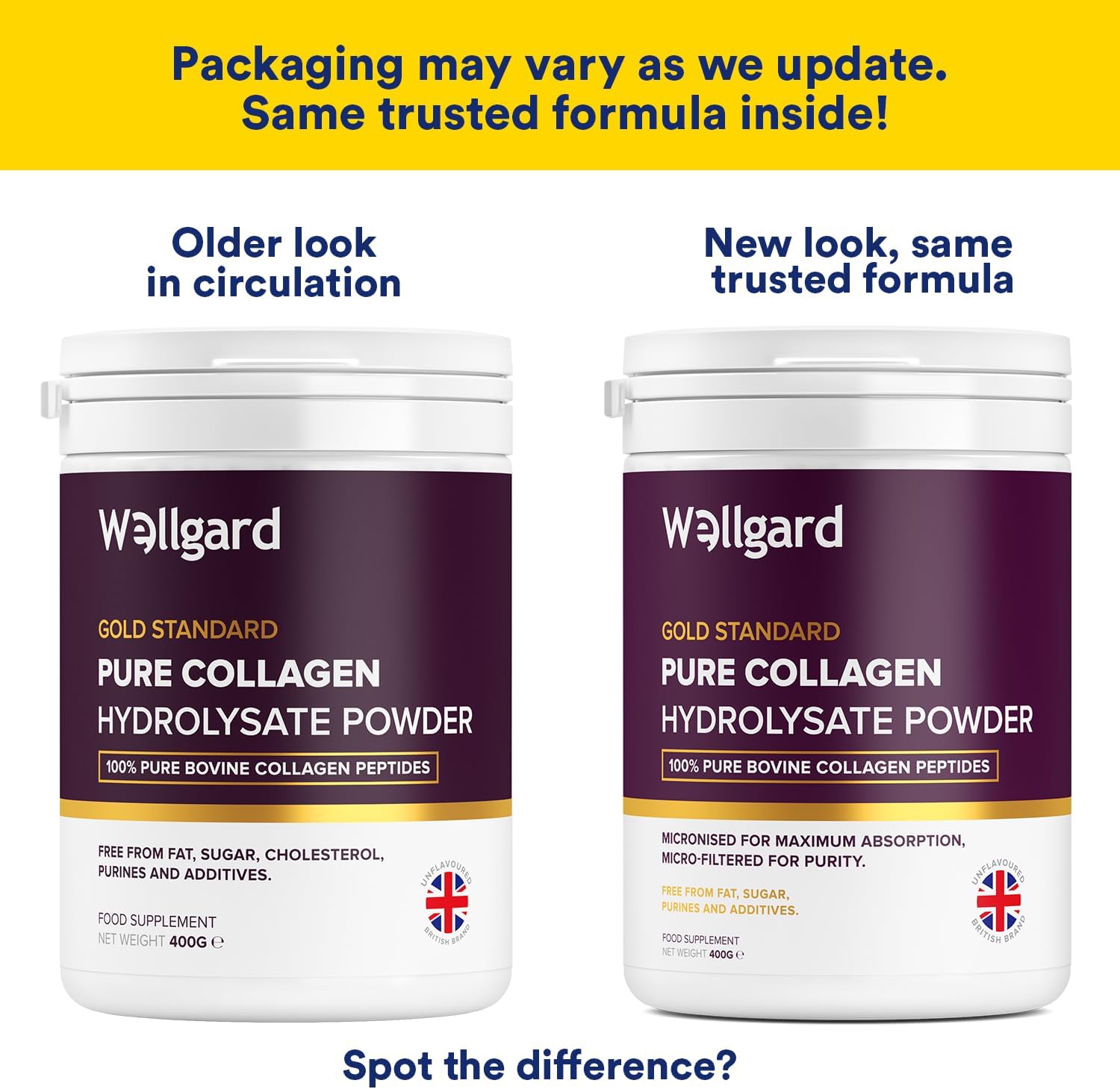 Wellgard Collagen Powder, Bovine Collagen Peptides Powder - High Levels of The 8 Essential Amino Acids, Collagen Supplement, Halal & Kosher, Made in UK