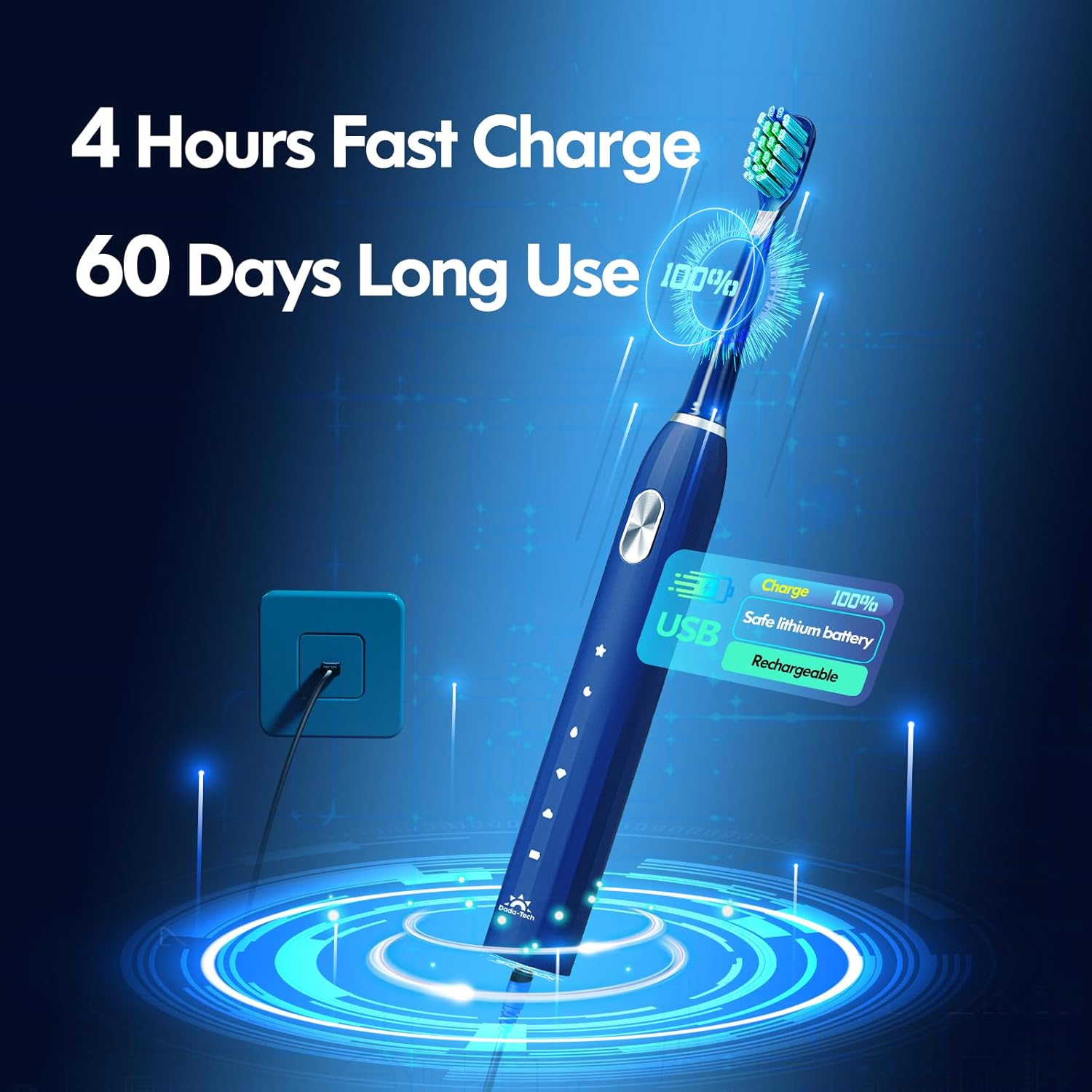 DADA-TECH Electric Toothbrush for Adults and Kids (Blue)