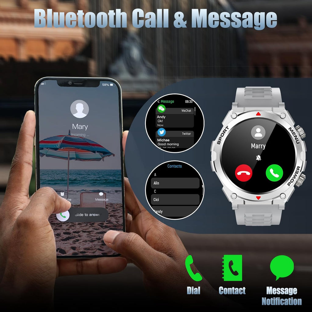Military Smart Watch, 1.52-Inch Touch Screen Tactical Smartwatch with Text and Call, Heart Rate, Blood Oxygen, and Activity Trackers - Compatible with iPhone and Android, for Men and Women(Grey)