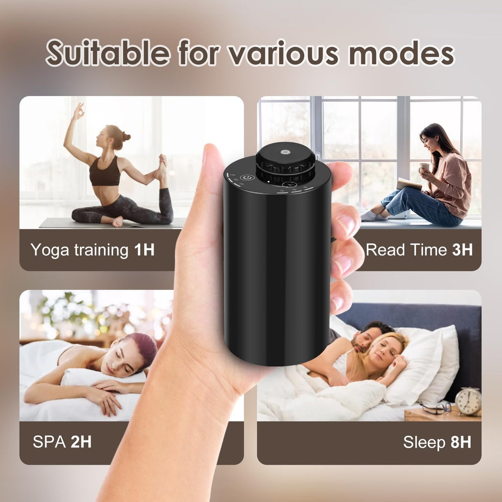 Waterless Diffuser for Essential Oil Nebulizer ，Battery Operated Mini Scent Air Machine ，Aromatherapy Atomizing Diffuser for Home Room Cars Office Black