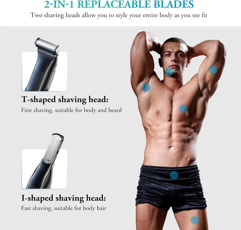 Body Hair Trimmer for Men - 6.0 Upgraded Groin & Pubic Hair Trimmer, 2-in-1 Professional Dual-Head Body Shaver IPX6 Waterproof Wet/Dry Use Rechargeable Versatile Ball Shaver (Black)