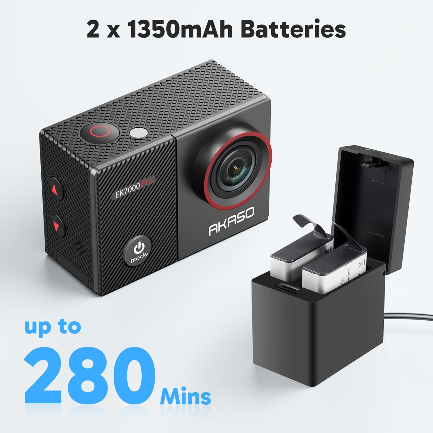 AKASO EK7000 Pro 4K Sports Camera with MicroSDXC Card 128GB, 20MP WiFi Action Sports Camera with Touch Screen, EIS Stabilizer, Remote Control, 170° Adjustable Angle, 40M Waterproof and 2 Batteries