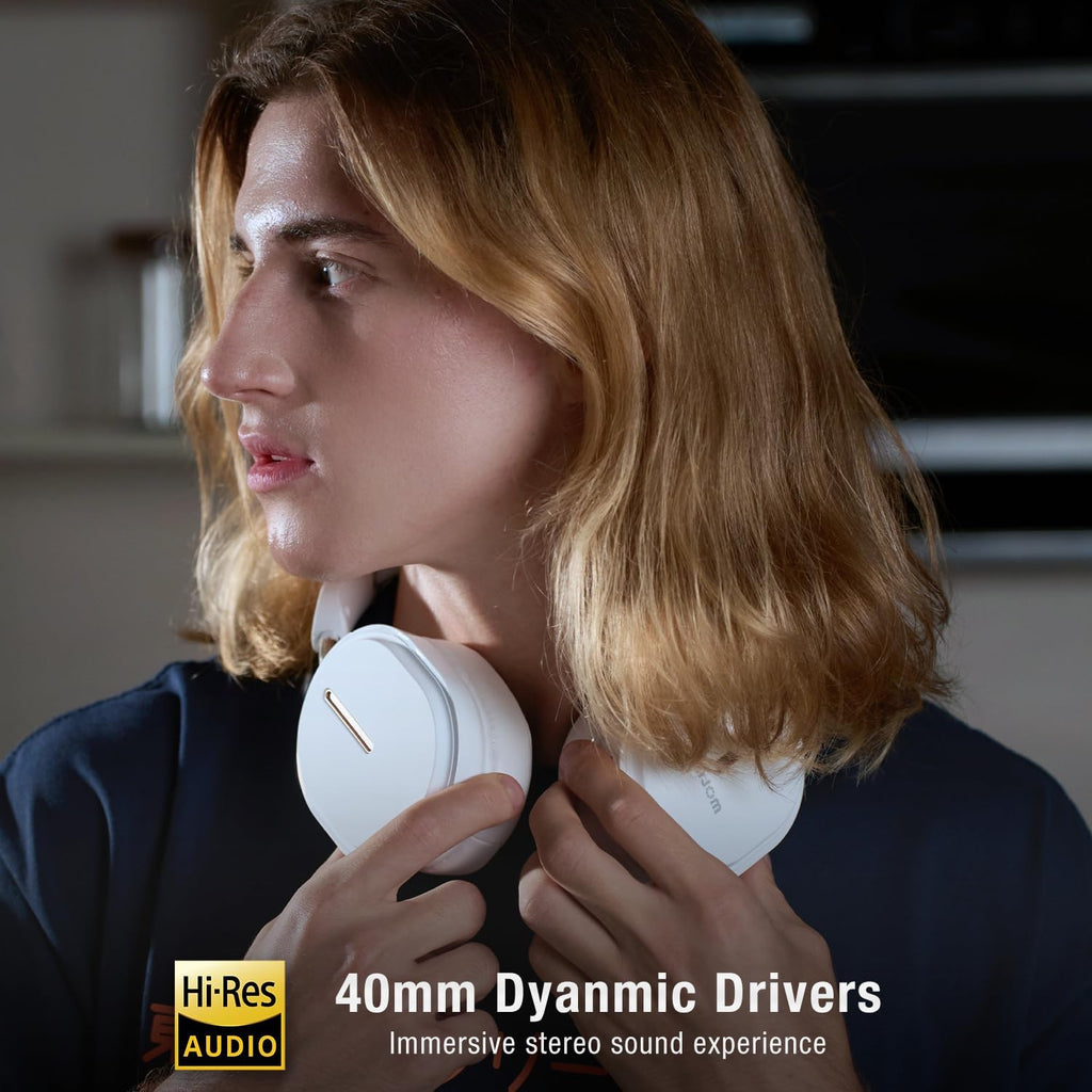 Bluetooth Wireless Headphones,Over Ear Headphones with Microphone clear call,Hi-Fi Sound Deep Bass Comfort Fit Ear Cups 3.5MM Cable Lightweight Headset for iOS,Android for Sports,Home,Office-White