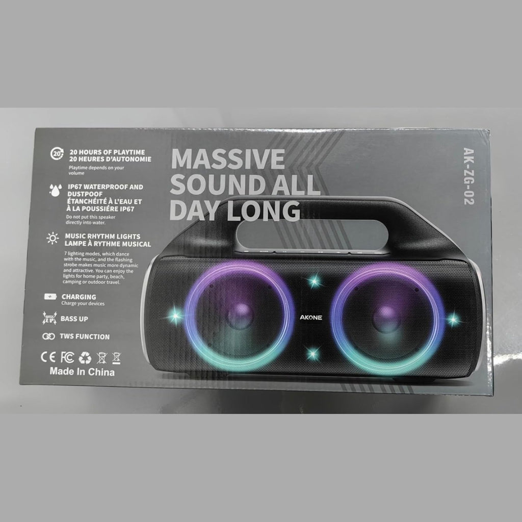 AKONE Portable Bluetooth Speaker, 80W Peak Wireless Outdoor Speaker with LED Light, Deep Bass, 20 Hour Playtime, IP67 Waterproof Bluetooth Speaker, Loud Party Speakers for Camping, Beach, Garage