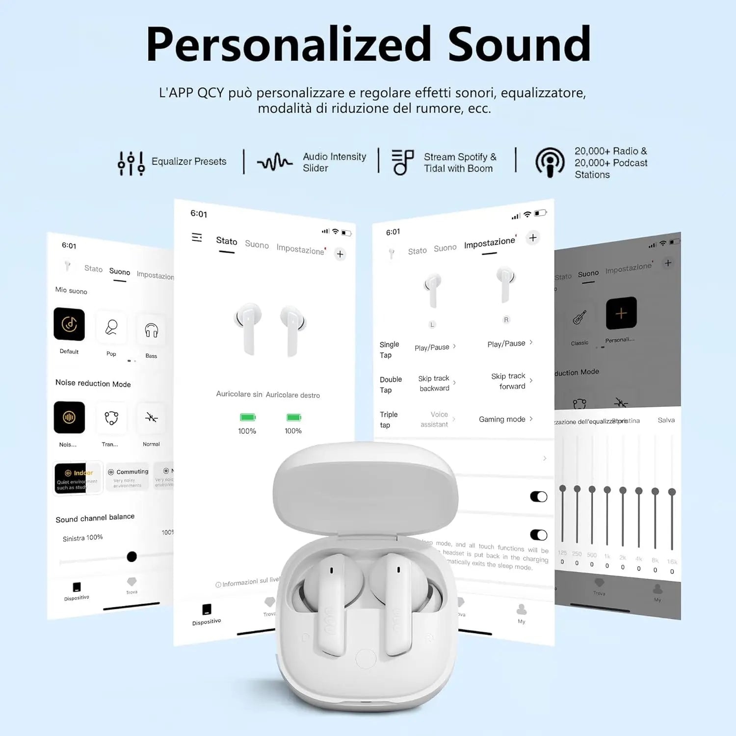 QCY Bluetooth Headphones, HT05 Noise Cancelling Headphones, Wireless, Hybrid Active Noise Cancelling In-Ear Earphones, 6 Microphones, 36H Battery, Transparent Mode, White