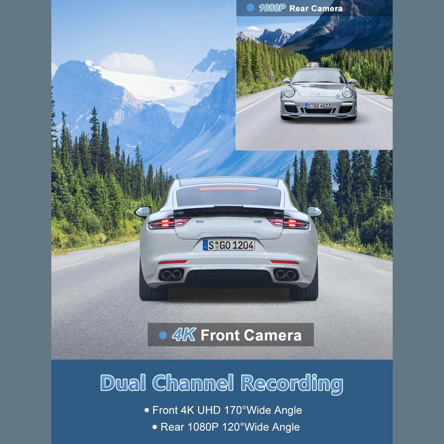 Dash Cam Front and Rear Camera, CHORTAU 3Inch Screen WiFi Dash cam, 2.5K+1080P Dash Camera for Cars, Dashboard Camera with Free 64GB Card, Type-C Port, Parking Monitor, Super Night Vision