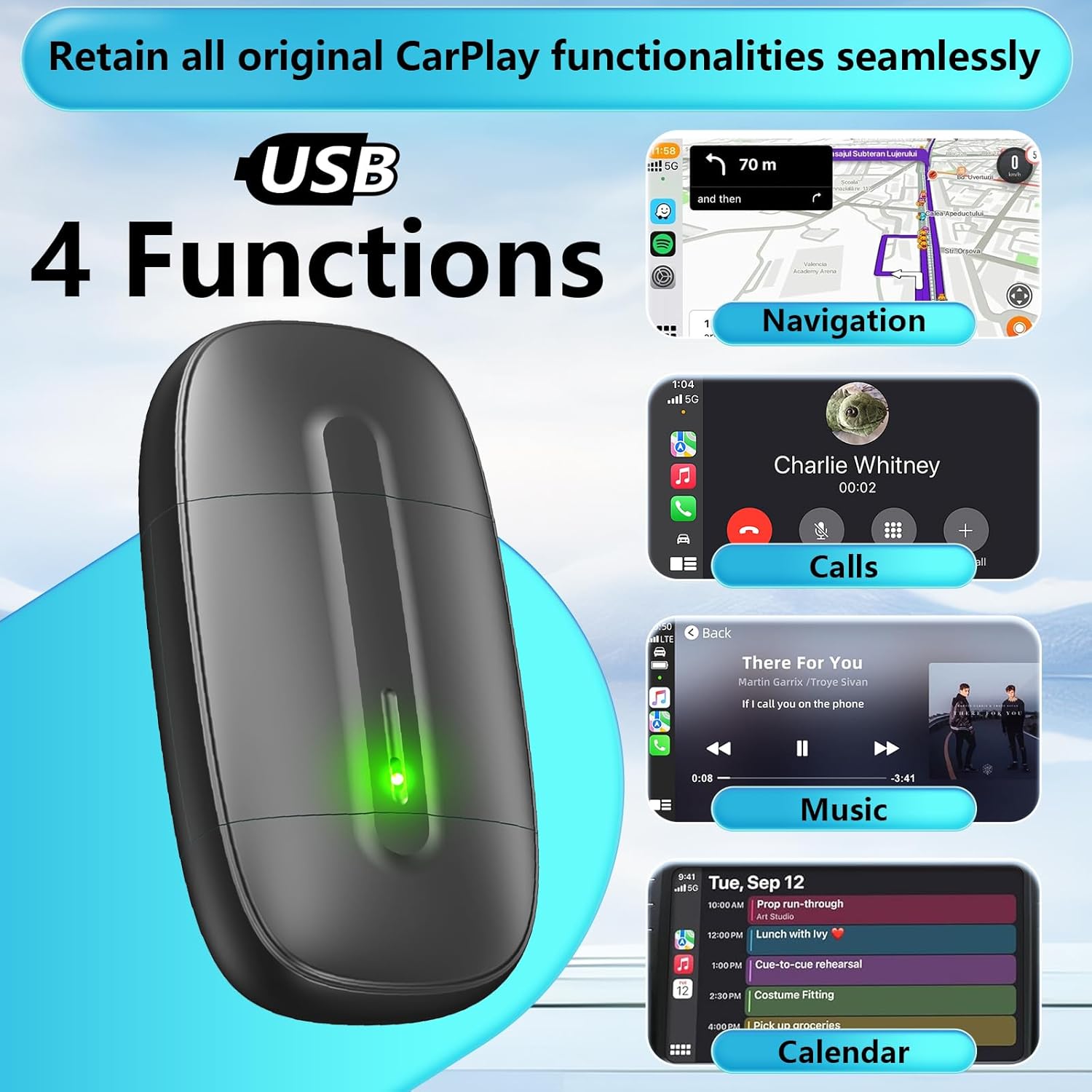 Wireless Carplay Adapter, 2025 Upgrade Converts Wired to Wireless Adapter for iPhone, Wireless Control Plug & Play Carplay for 2017+ Cars and for Apple iPhone iOS 10+