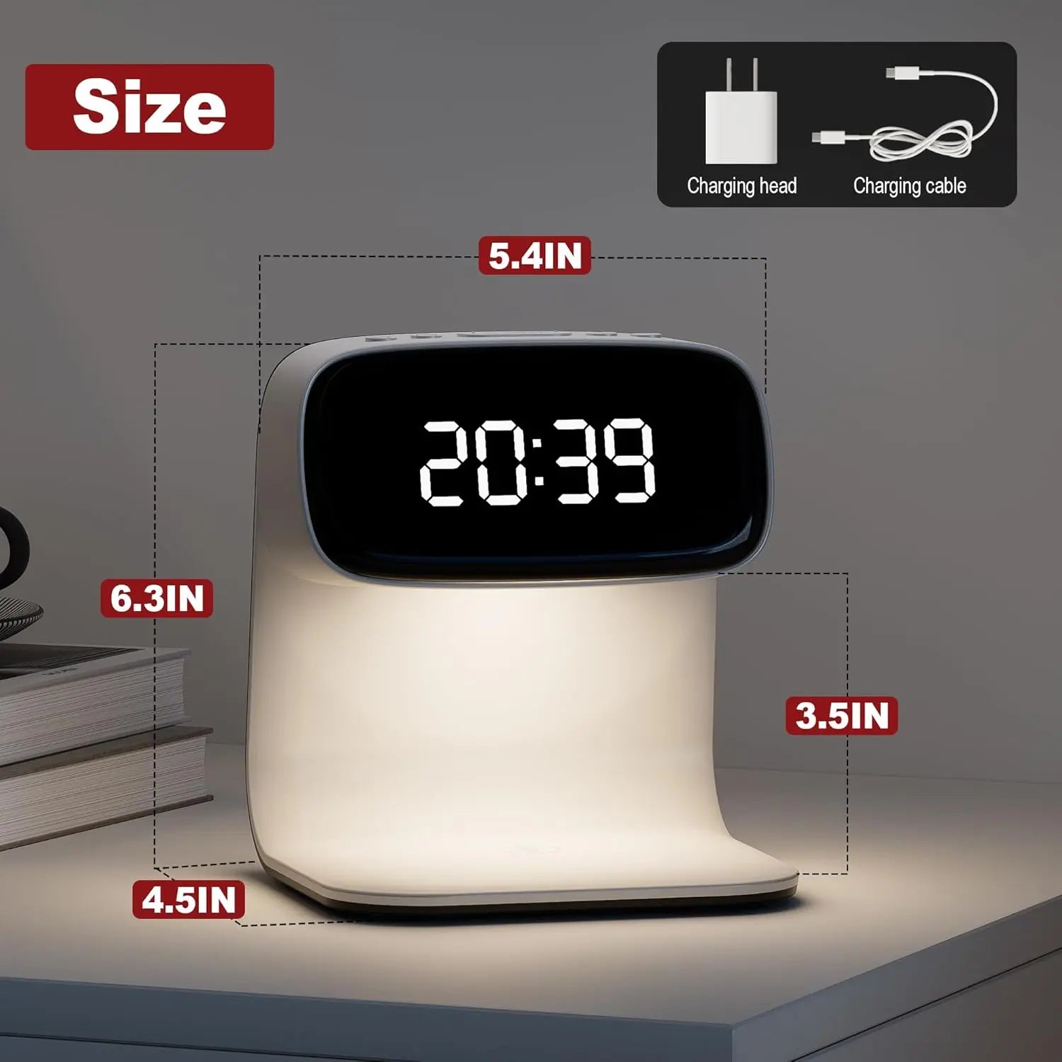 YIDPU Digital Alarm Clock with Wireless Fast Charging Station 15W Touch Smart Lamp for Bedside,3 Colors Nightlight Adjustment Night Lamp for Living Room,Bedside,Heavy Sleepers (White+Cable&Adapter)