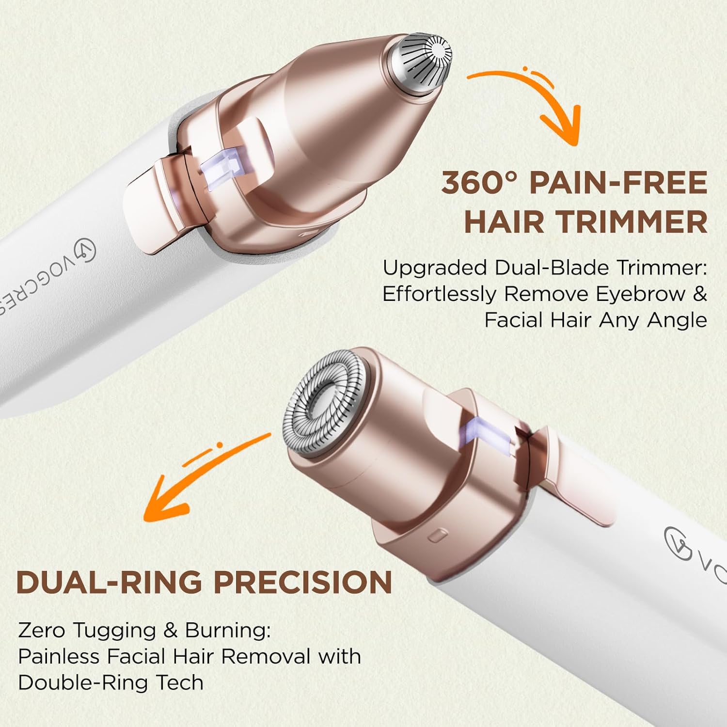 Portable Eyebrow Trimmer & Facial Hair Removal for Women, Rechargeable 2 in 1 Hair Remover and Eyebrow Razor, Eyebrow Lips Body Facial Hair Remover for Women with Built-in LED Light (White)