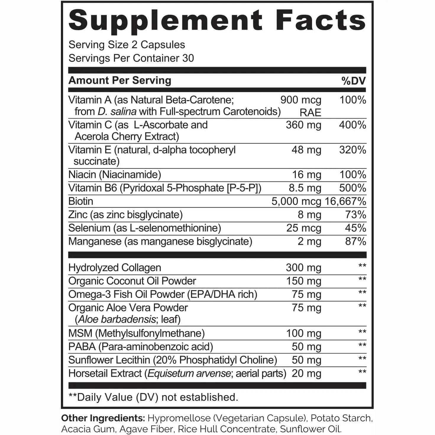 NATURELO Hair, Skin and Nails Vitamins - 5000 mcg Biotin, Collagen, Natural Vitamin E - Supplement for Healthy Skin, Hair Growth for Women and Men – 60 Capsules