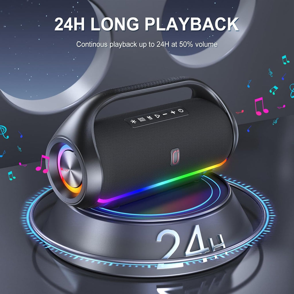 JYX Portable Bluetooth Speaker Wireless: IPX5 Waterproof Speaker Boom Music Box with Disco Light for Indoor Outdoor Parties, Powerful Bass Stereo Sound Loud Speaker Support USB/TF Card/AUX/FM/Rec