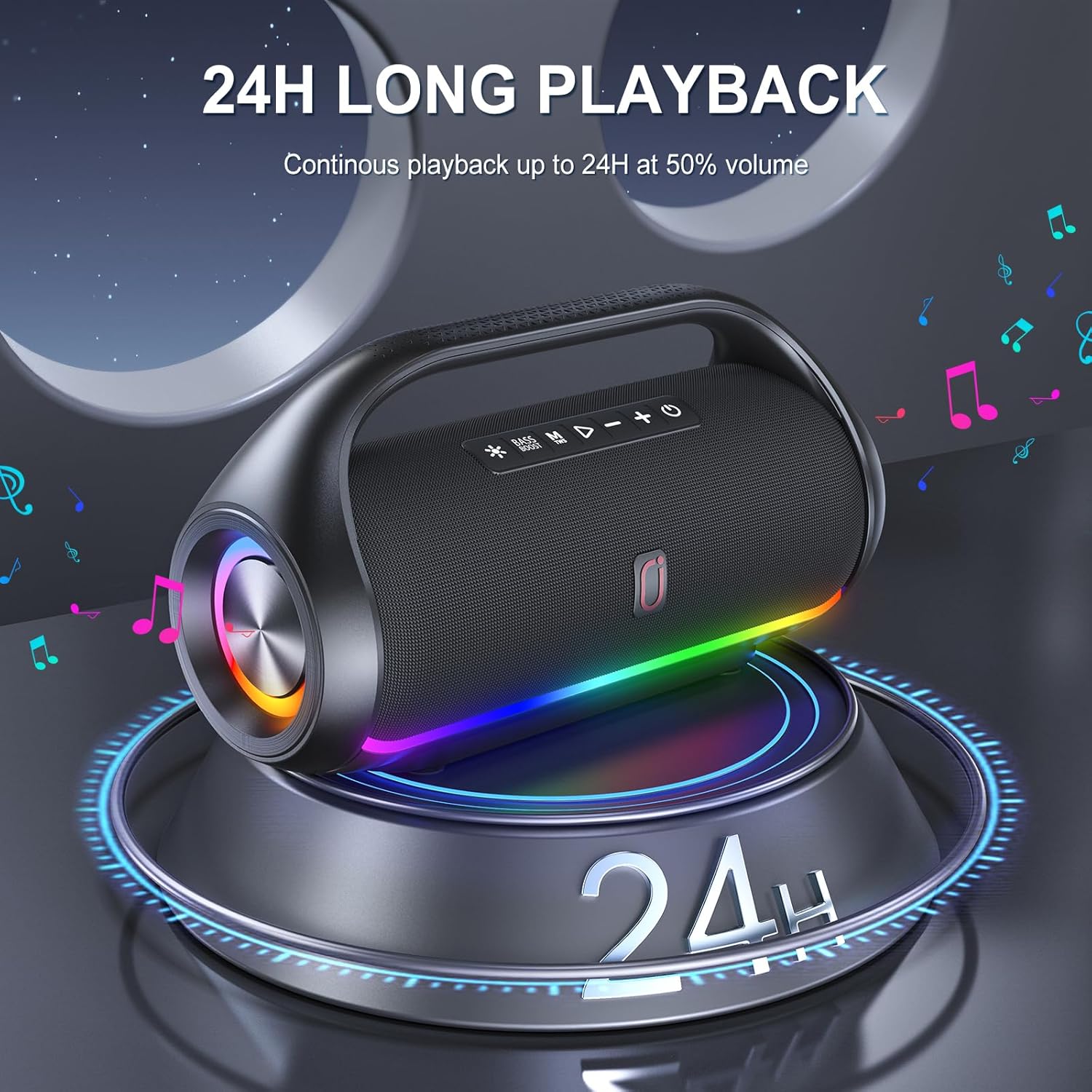 JYX Portable Bluetooth Speaker Wireless: IPX5 Waterproof Speaker Boom Music Box with Disco Light for Indoor Outdoor Parties, Powerful Bass Stereo Sound Loud Speaker Support USB/TF Card/AUX/FM/Rec