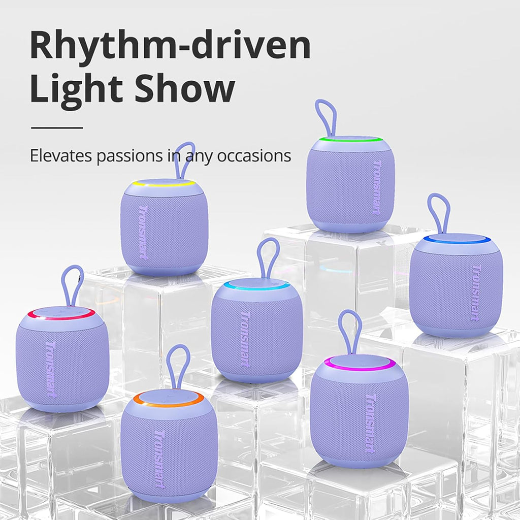 Tronsmart T7 Mini Portable Compact Bluetooth Speaker with Lights, Bluetooth 5.3, 15W, 18 Hours Playtime, 360° Stereo Sound, IPX7 Waterproof, for Home, Outdoor, Travel, Purple