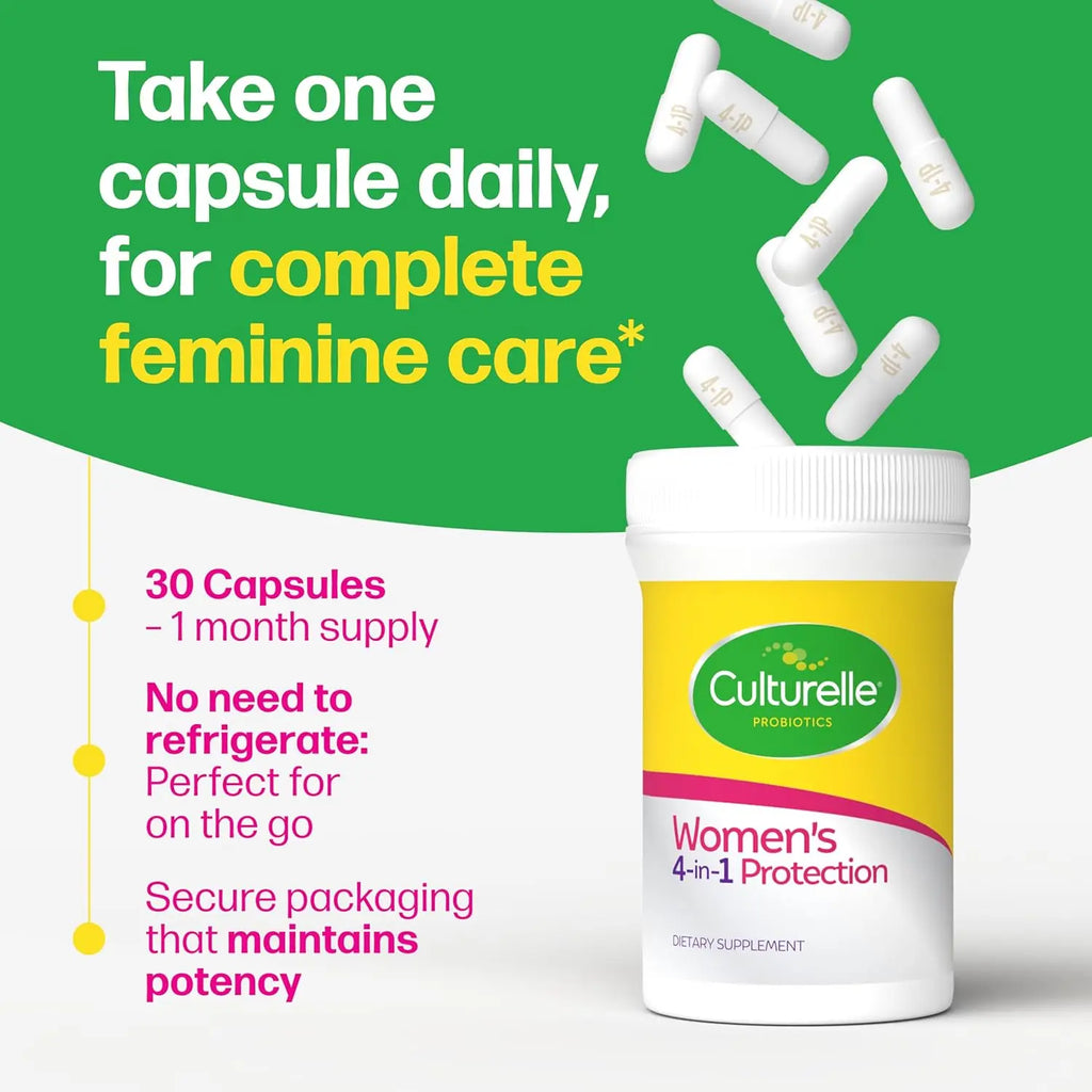 Culturelle Probiotics for Women with Prebiotics - 4-in-1 for Vaginal, Digestive, Urinary & Immune Health - pH Balance, Bloating & Gas Relief - Daily Vegetarian Capsules, Non-GMO - 30 Count