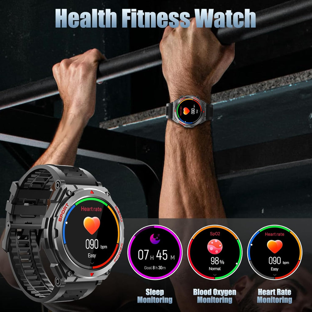 Military Smart Watch, 1.52-Inch Touch Screen Tactical Smartwatch with Text and Call, Heart Rate, Blood Oxygen, and Activity Trackers - Compatible with iPhone and Android, for Men and Women(Grey)